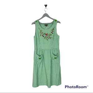 April Cornell jumper dress Green gingham embroidered size M